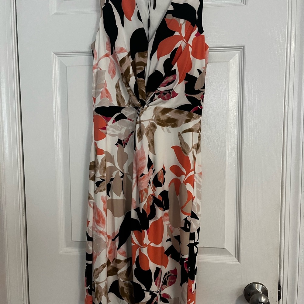 Donna Karan Pink and Black Sleeveless V-Neck Dress